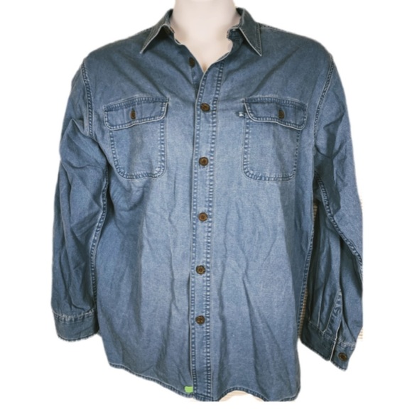 Clear Water Outfitters blue chambray button up men’s shirt size Large - Picture 1 of 10